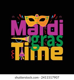 Mardi Gras time illustrations with patches for t-shirts and other uses