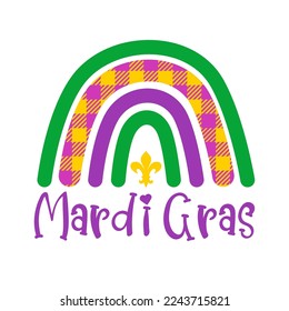 Mardi Gras traditional carnival. Fat Tuesday holiday vector illustration. Traditional symbol Fleur de Lis. Hand drawn modern rainbow isolated on white background. For sticker, poster, card, t-shirt