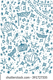 Mardi Gras traditional symbols collection - carnival masks, party decorations.Vector Illustration  
