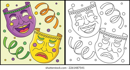 Mardi Gras Tragedy and Comedy Masks Illustration