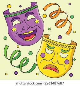 Mardi Gras Tragedy and Comedy Masks Colored 