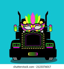 Mardi gras truck carnival. Vector illustration isolated on a white background.