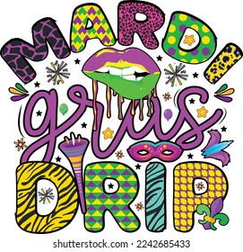 Diseño de camisetas Mardi Gras, goteo de Mardi Gras