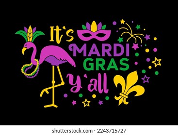 Diseño de camisetas Mardi Gras con máscara de flamingo y fleur de lis, es Mardi Gras y todo