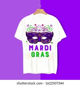 Mardi gras t-shirt on a purple background. Print. Mockup for your idea	