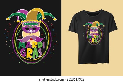 Mardi gras typography decorative t-shirt design 1st march 2022 carnival