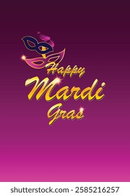 Mardi gras typography invitation background with stylish carnival mask and dark