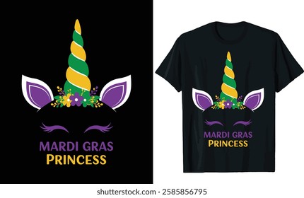 Mardi Gras Unicorn Princess T-Shirt Design