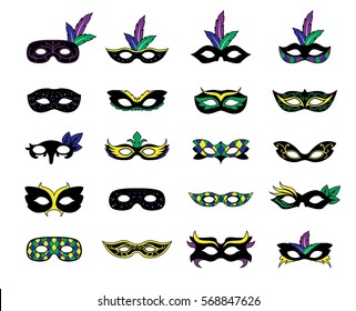 Mardi Gras Various Black Carnival Mask Vector Illustration