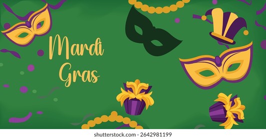 Mardi Gras Vector Banners | Carnival Masks, Beads and Confetti Illustrations
