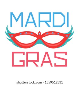 Mardi gras vector concept illustration with carnival mask and handwritten text isolated on a white background.