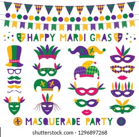 Mardi Gras vector decoration and party photo booth props