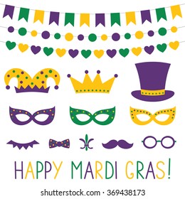 Mardi Gras vector decoration and photo booth props