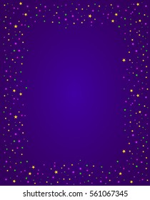 Mardi Gras vector design element, Fat Tusday poster or party invitation detail. Frame of shining stars and beads on purple background