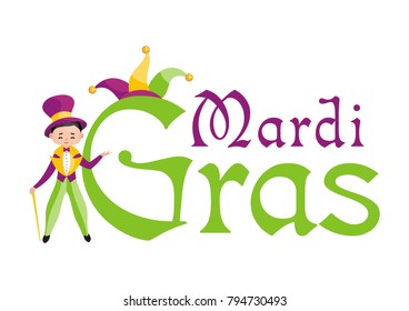 Mardi Gras vector illustration with the image of the young man in a carnival costume.