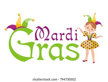 Mardi Gras vector illustration with the image of the girl in a carnival costume.