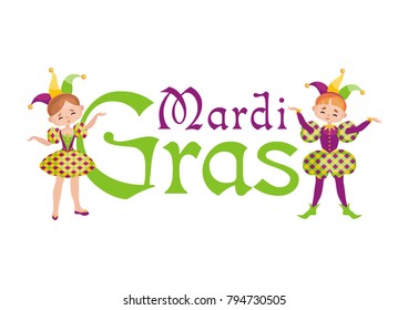 Mardi Gras vector illustration with the image of the girl and young man in a carnival costume.