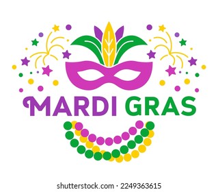 Mardi gras. Vector lettering for t shirt, poster, card. Mardi Gras concept. Vector Illustration