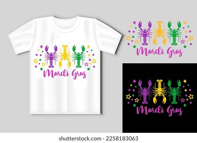 Mardi gras. Vector lettering for t shirt, poster, card. Mardi Gras concept with T shirt mockup. Vector Illustration