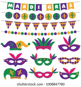 Mardi Gras vector masks and banners set