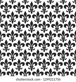 Mardi Gras vector seamless pattern with fleur-de-lis. Black and white colors. Perfect for wrapping paper, fabric or greetings cards.