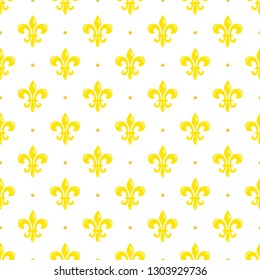 Mardi Gras vector seamless pattern with yellow fleur-de-lis. Perfect for wrapping paper, fabric or greetings cards.