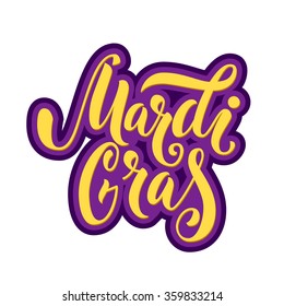 Mardi gras vector type. Bold yellow lettering with purple outline isolated on white background