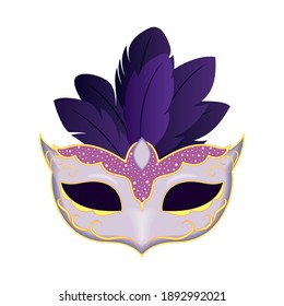 Mardi gras white mask with feathers design, Party carnival decoration celebration and festival theme Vector illustration