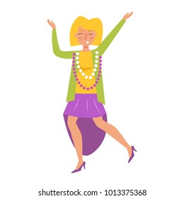 Mardi Gras woman. Vector. Cartoon. Isolated art on white background. Flat