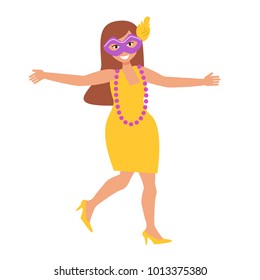 Mardi Gras woman. Vector. Cartoon. Isolated art on white background. Flat