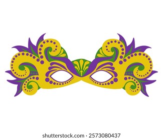 Mardi Gras yellow curve mask, carnival attribute to the festival or holiday theater performance vector illustration