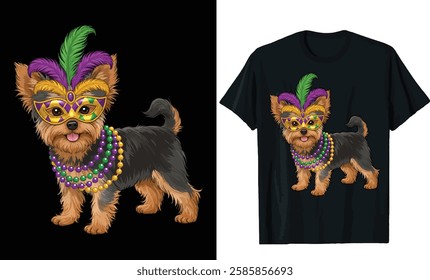 Mardi Gras Yorkshire Terrier T-Shirt Design