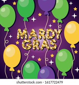 Mardi Grass Celebration Card With Balloons Helium Vector Illustration Design