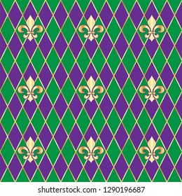 Mardi Graw seamless background with Fleur De Lis elements
