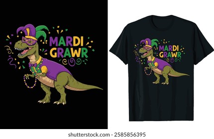 Mardi Grawr Dinosaur Jester t shirt design, mardigrass t shirt design