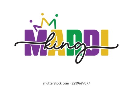 Mardi King Mardi Gras cita la sublimación de la tipografía retro groovy sobre el fondo blanco