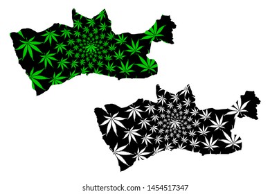 Mardin (Provinces of the Republic of Turkey) map is designed cannabis leaf green and black, Mardin ili map made of marijuana (marihuana,THC) foliage,