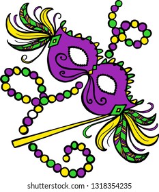 Mardis Gras Masquerade Mask Color Vector Art