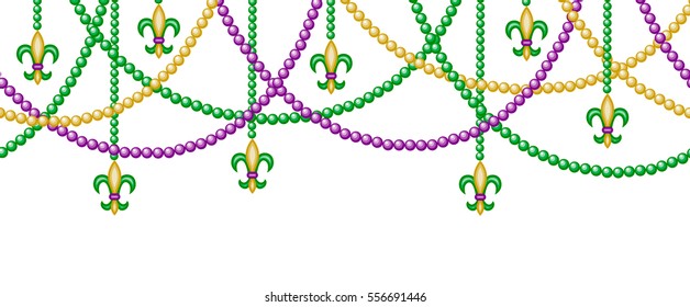 Mardy gras horizontal seamless border with beads