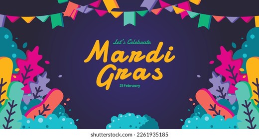 Mardy Gras Party Carnival Banner, Flat Design, Colorful Poster, Vector Illustration.