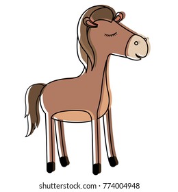 mare cartoon with closed eyes expression colorful in watercolor silhouette