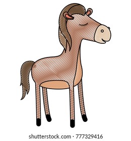 mare cartoon with closed eyes expression in colored crayon silhouette