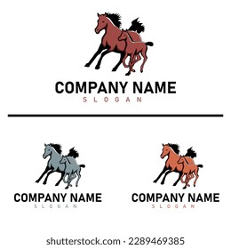 mare and foal logo, running mare and foal logo design , mascot logo , vector illustration of horse	
