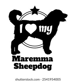  Maremma Schäferhund Silhouette, ich liebe meinen Hund, Hund, Hunderassen, Logo, Vektor, Silhouette, Tier, Illustration, Symbol, Zeichen, schwarz, Haustier,