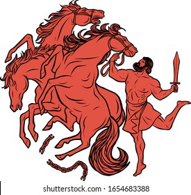 Mares of Diomedes. Mares of Thrace. 12 Labours of Hercules Heracles. Myths of ancient Greece illustration