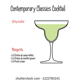 Margarita alcoholic cocktail vector illustration recipe isolated