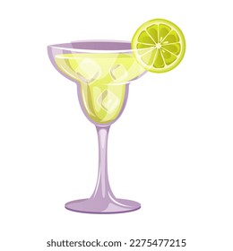 Margarita classic cocktail with lime, sugar, tequila, liqueur. Italian aperitif cocktails. Alcoholic beverage for drinks bar menu. Beach Holidays, summer vacation, party, cafe bar, recreation. Vector