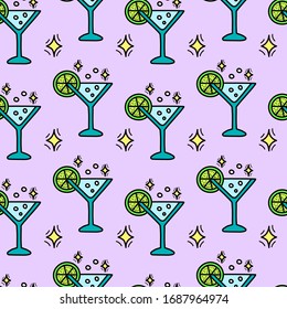 Margarita cockatil doodle seamless pattern