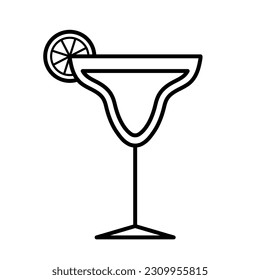 Margarita cocktail. Alcoholic drink in glass decorated with lime. Line icon. Vector illustration isolated on white background.