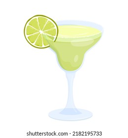 Margarita cocktail from bar menu vector illustration. Cartoon isolated glass with salt border, green cold summer alcohol drink and tropical lime slice, fresh alcoholic aperitif for friends party